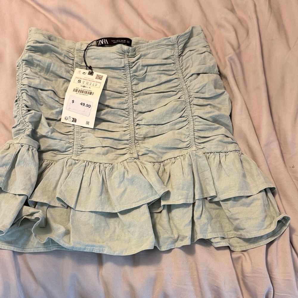 Zara Soft Blue Ruffle Mini Skirt